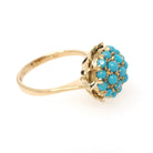 Vintage Cluster Ring - Retro Era 18k Yellow Gold Simulated Turquoise Blue Glass Cabochon Pave Flower - Circa 1960s Size 5 1/4 Fine Jewelry