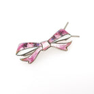 Vintage Bow Hair Clip - Retro Sterling Silver Pink Guilloche Enamel Fashion Accessory - Circa 1940s Era Pin Fastener Flower Barrette Jewelry