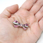 Vintage Bow Hair Clip - Retro Sterling Silver Pink Guilloche Enamel Fashion Accessory - Circa 1940s Era Pin Fastener Flower Barrette Jewelry