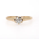 Antique Diamond Ring - Edwardian 14k Yellow Gold Solitaire Old European Gemstone - Vintage 1910s Size 5 3/4 Fine Wedding Engagement Jewelry