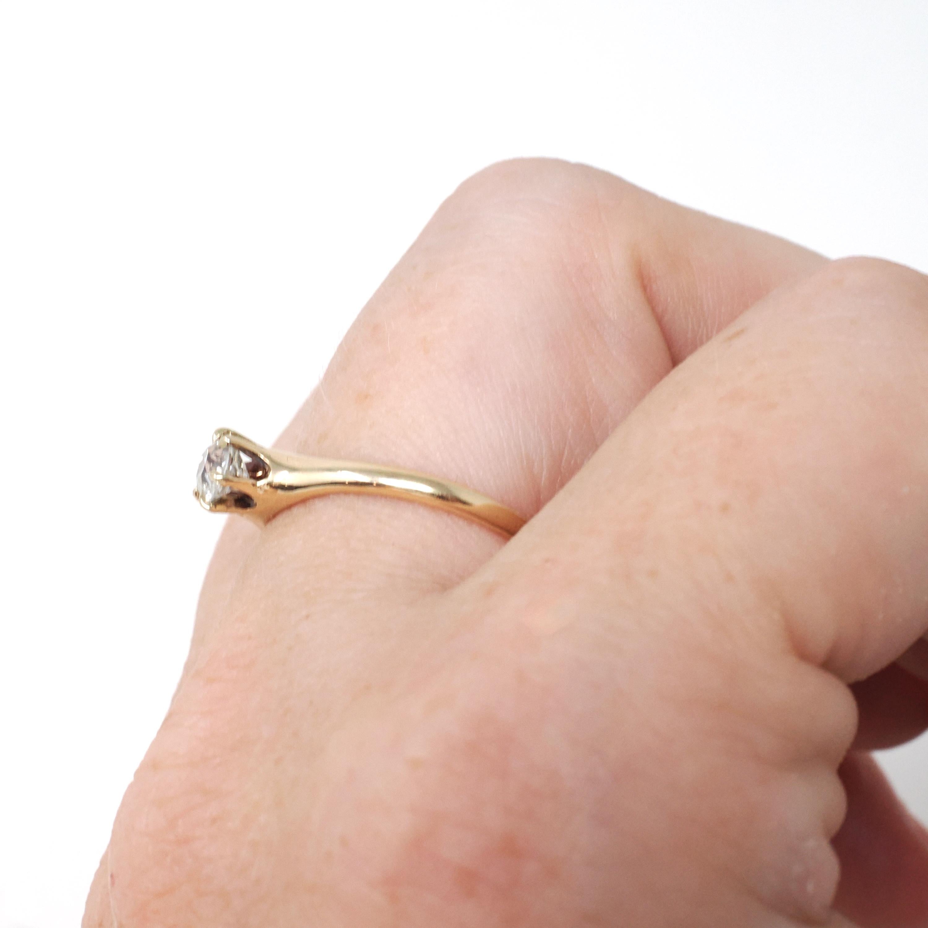 Antique Diamond Ring - Edwardian 14k Yellow Gold Solitaire Old European Gemstone - Vintage 1910s Size 5 3/4 Fine Wedding Engagement Jewelry