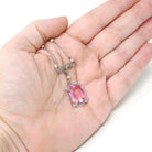 Art Deco Lavalier - Vintage 10k White Gold Two Tone Simulated Pink Sapphire Pendant Necklace - Circa 1930s Era Simulated Pearl Fine Jewelry