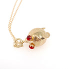 Modern Fish Necklace - Estate 10k Yellow Gold Aquatic Pendant Charm - Circa 2000s Era Simulated Ruby Eyed Sea Life Animal Fine Jewelry