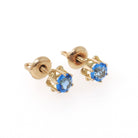 Vintage Buttercup Earrings - Retro 10k Yellow Gold Blue Glass Gemstone Threadback Screw Post Studs - Circa 1940s Era BDA Flower Fine Jewelry