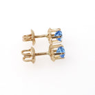 Vintage Buttercup Earrings - Retro 10k Yellow Gold Blue Glass Gemstone Threadback Screw Post Studs - Circa 1940s Era BDA Flower Fine Jewelry