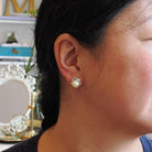 Mid Century Earrings - Vintage 18k White Gold South Sea Pearls .42 CTW Natural Diamonds - Circa 1950s Screw Back Style Spray Fine Jewelry