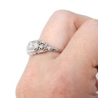 Art Deco Filigree Ring - Vintage 18k White Gold .19 CTW Natural Diamond Band - Circa 1930s Size 7 1/2 Bridal Fine Wedding Engagement Jewelry