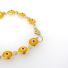 Evil Eye Bracelet - Contemporary 14k Yellow Gold Round Yellow Glass Bezel Links - Circa 2000's Tennis Style Protection Fine Fashion Jewelry