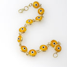 Evil Eye Bracelet - Contemporary 14k Yellow Gold Round Yellow Glass Bezel Links - Circa 2000's Tennis Style Protection Fine Fashion Jewelry