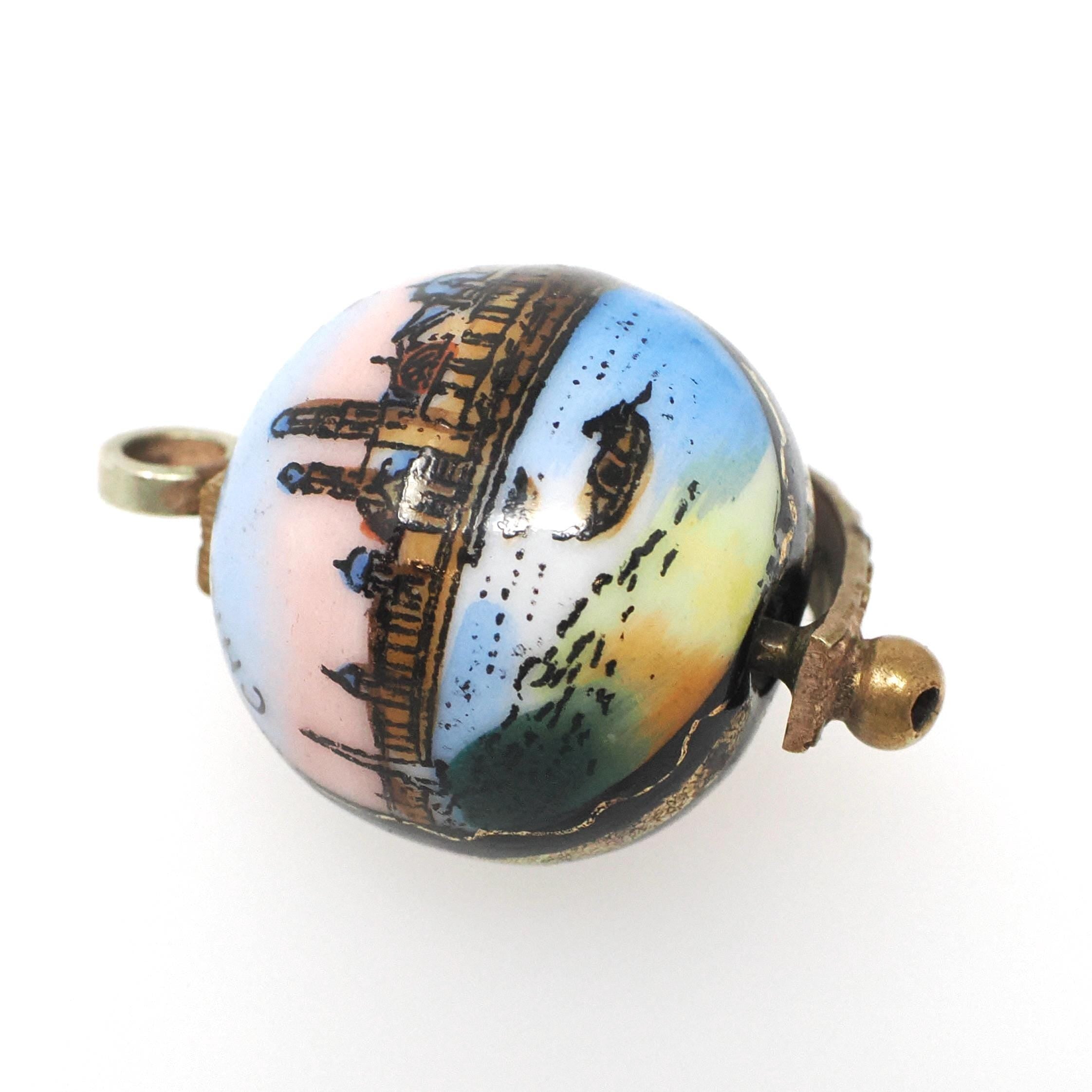 Antique Globe Charm - Victorian Brass Costume Painted Globe Spinner Charm Pendant - Circa 1893 Chicago World's Fair Souvenir Travel Jewelry