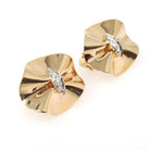 Retro Ribbon Earrings - Retro 14k Yellow & White Gold .06 CTW Natural Diamonds - Circa 1940s Era Statement Folded Disc Design Fine Jewelry