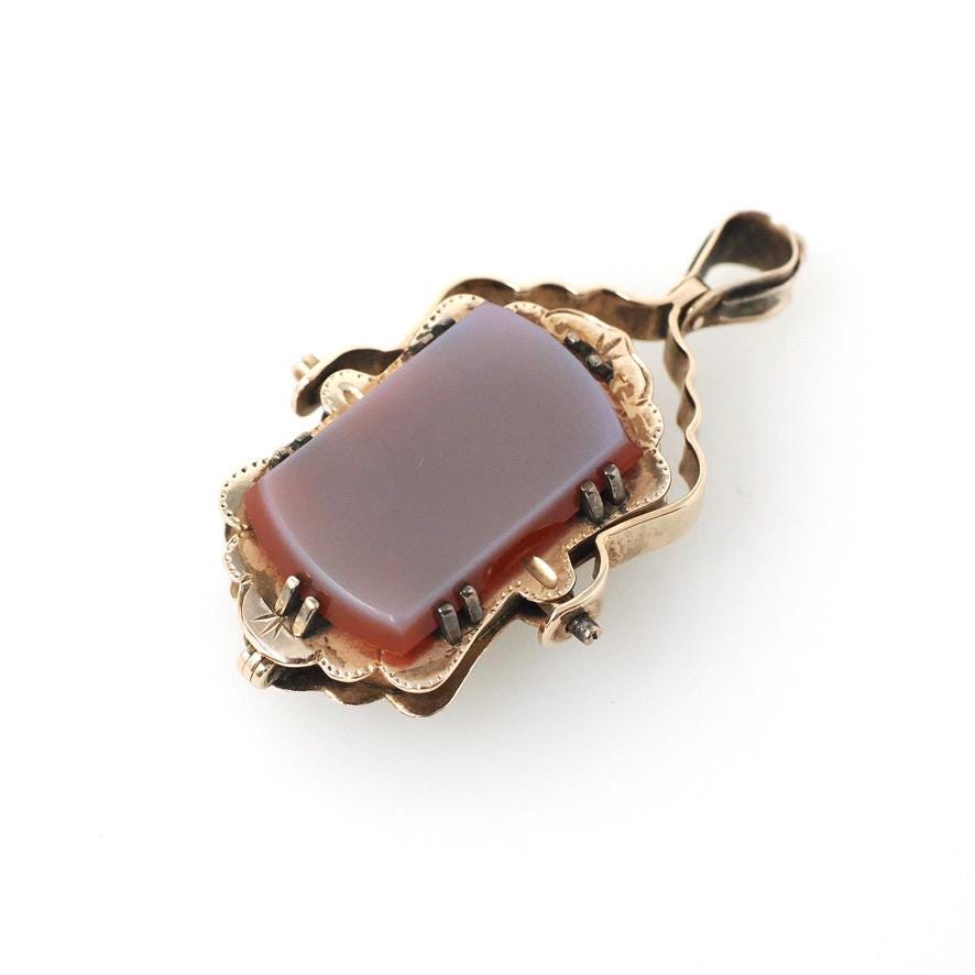 Antique Flip Locket - Victorian 10k Rose Gold Sardonyx & Onyx Gems Double Sided Pendant - Circa 1890s Era Watch Fob Fine Keepsake Jewelry