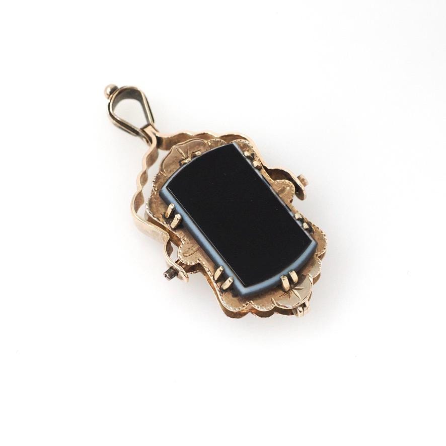 Antique Flip Locket - Victorian 10k Rose Gold Sardonyx & Onyx Gems Double Sided Pendant - Circa 1890s Era Watch Fob Fine Keepsake Jewelry