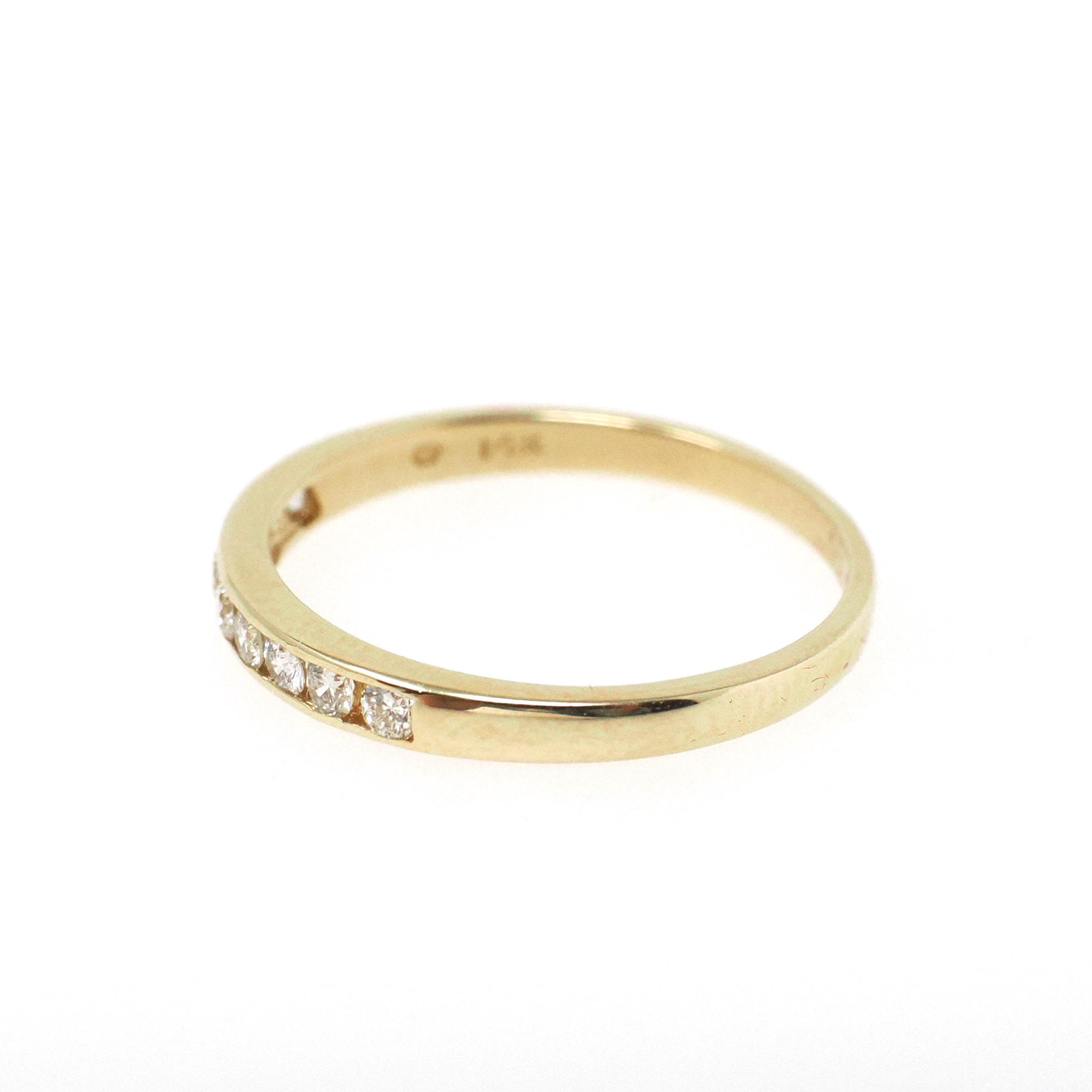 Diamond Wedding Band - Estate 14k Yellow Gold Channel Set .22 CTW 2.4 MM Ring - Circa 2000s Era Size 5 3/4 Stacking Bridal Fine Jewelry