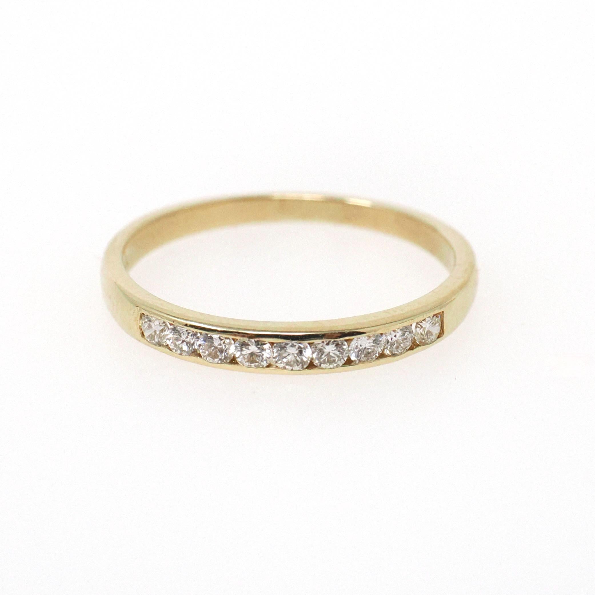 Diamond Wedding Band - Estate 14k Yellow Gold Channel Set .22 CTW 2.4 MM Ring - Circa 2000s Era Size 5 3/4 Stacking Bridal Fine Jewelry