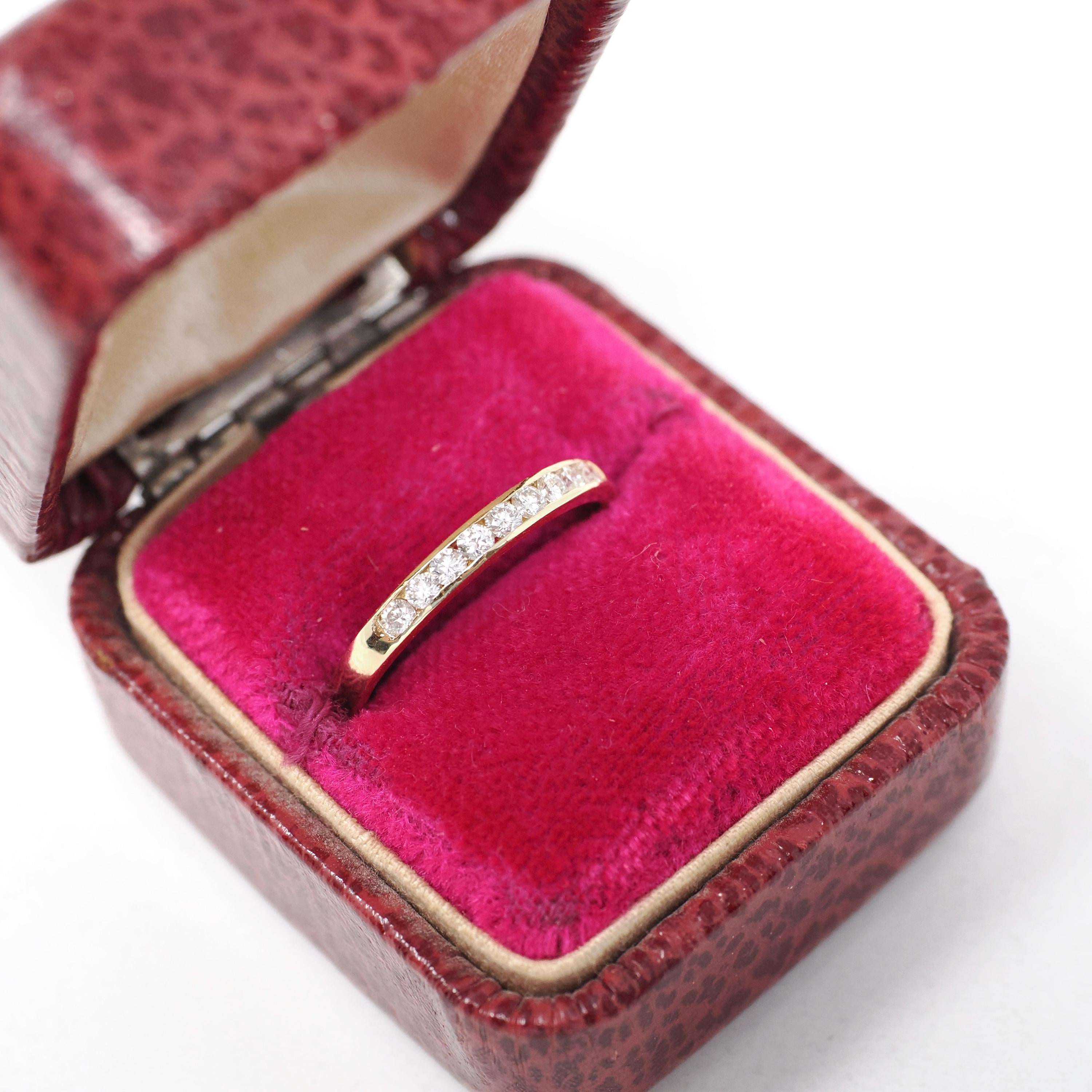 Diamond Wedding Band - Estate 14k Yellow Gold Channel Set .22 CTW 2.4 MM Ring - Circa 2000s Era Size 5 3/4 Stacking Bridal Fine Jewelry