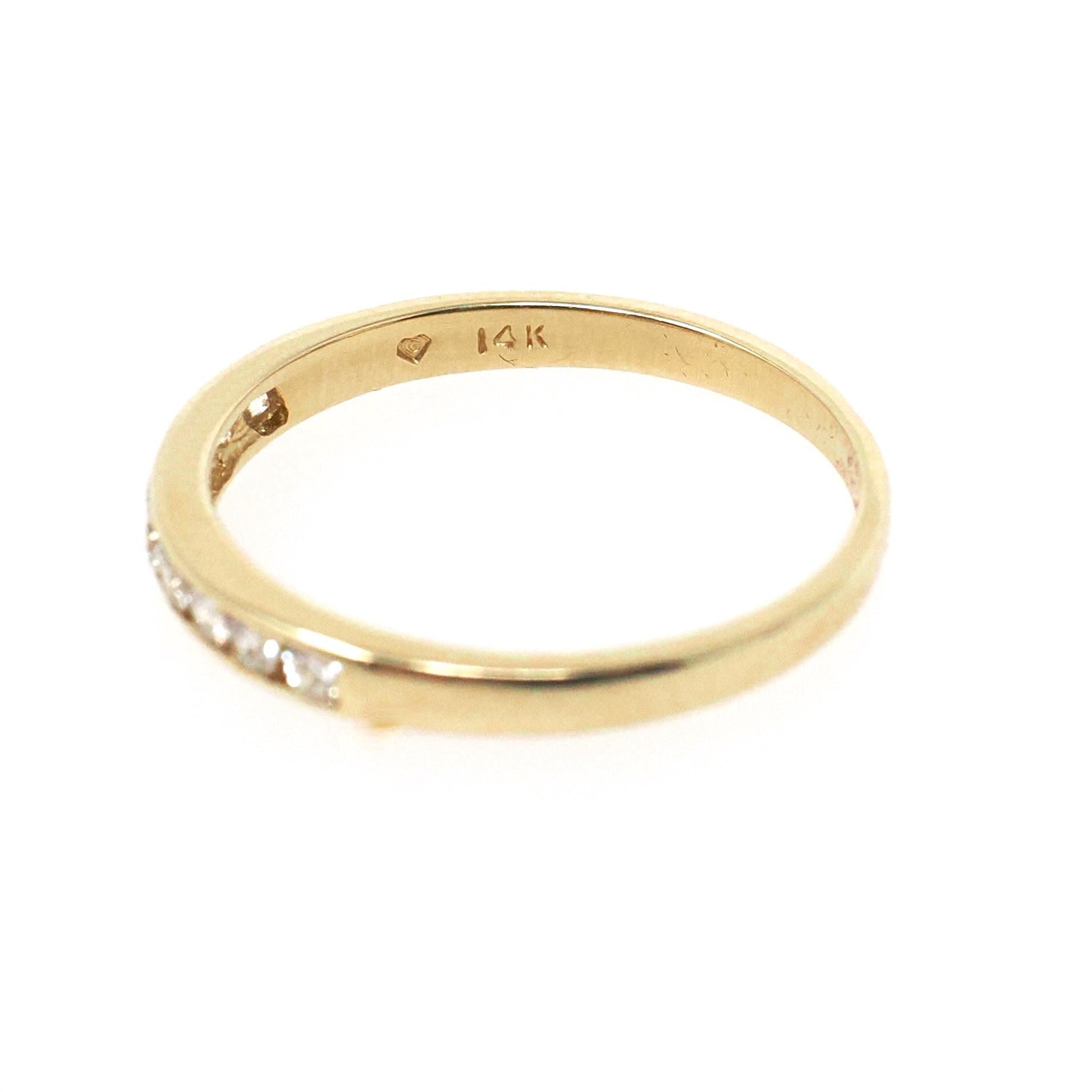 Diamond Wedding Band - Estate 14k Yellow Gold Channel Set .22 CTW 2.4 MM Ring - Circa 2000s Era Size 5 3/4 Stacking Bridal Fine Jewelry