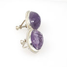 Vintage Scarab Earrings - Mid Century Sterling Silver Natural Carved Amethyst Screw Backs - Circa 1960s Egyptian Revival Fashion Jewelry