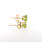 Modern Peridot Earrings - Estate 14k Yellow Gold Studs Round Faceted 1.10 CTW Pierced Posts - Estate 2000s Era Dainty Green Gemstone Jewelry