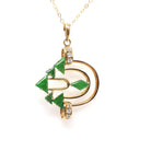 Modernist Pendant Necklace - 14k Yellow Gold Natural Jadeite Jade & .16 CTW Natural Diamonds - Circa 1970's Era Arrow Design Fine Jewelry