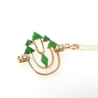 Modernist Pendant Necklace - 14k Yellow Gold Natural Jadeite Jade & .16 CTW Natural Diamonds - Circa 1970's Era Arrow Design Fine Jewelry