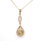 Antique Diamond Pendant - Edwardian 10k Yellow Gold .06 CT Lavalier Necklace - Circa 1910s Buttercup Flower Fine April Birthstone Jewelry