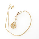 Antique Diamond Pendant - Edwardian 10k Yellow Gold .06 CT Lavalier Necklace - Circa 1910s Buttercup Flower Fine April Birthstone Jewelry