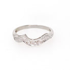 Asymmetrical Diamond Band - Mid Century 14k White Gold Curved Ring Enhancer - Vintage Circa 1960s Era Size 4 1/2 Engagement Fine Jewelry