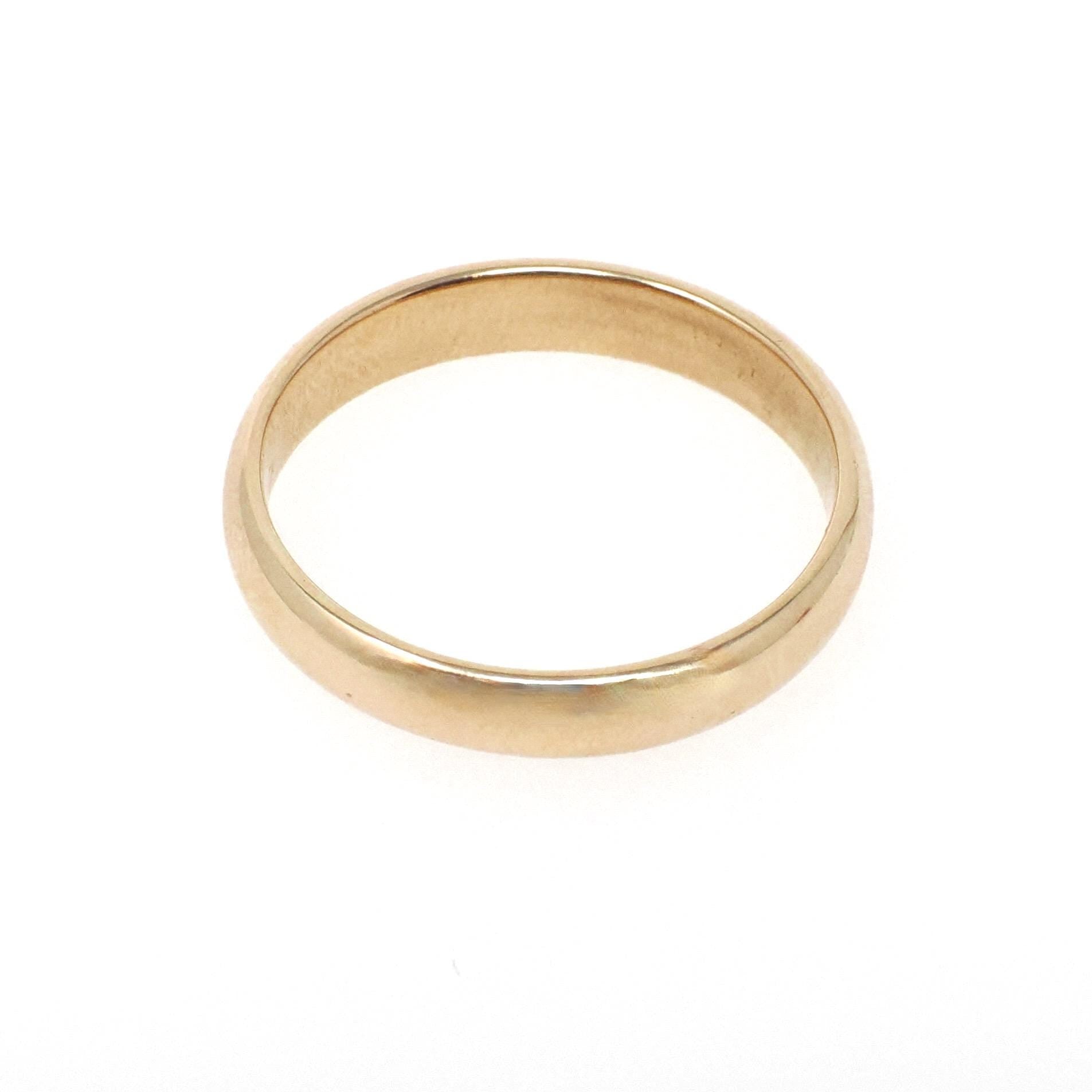 Edwardian Wedding Band - Antique 14k Yellow Gold 3.5 MM Half Round Ring - Circa 1910s Era Size 7 3/4 Engraved Bridal Fine Stacking Jewelry