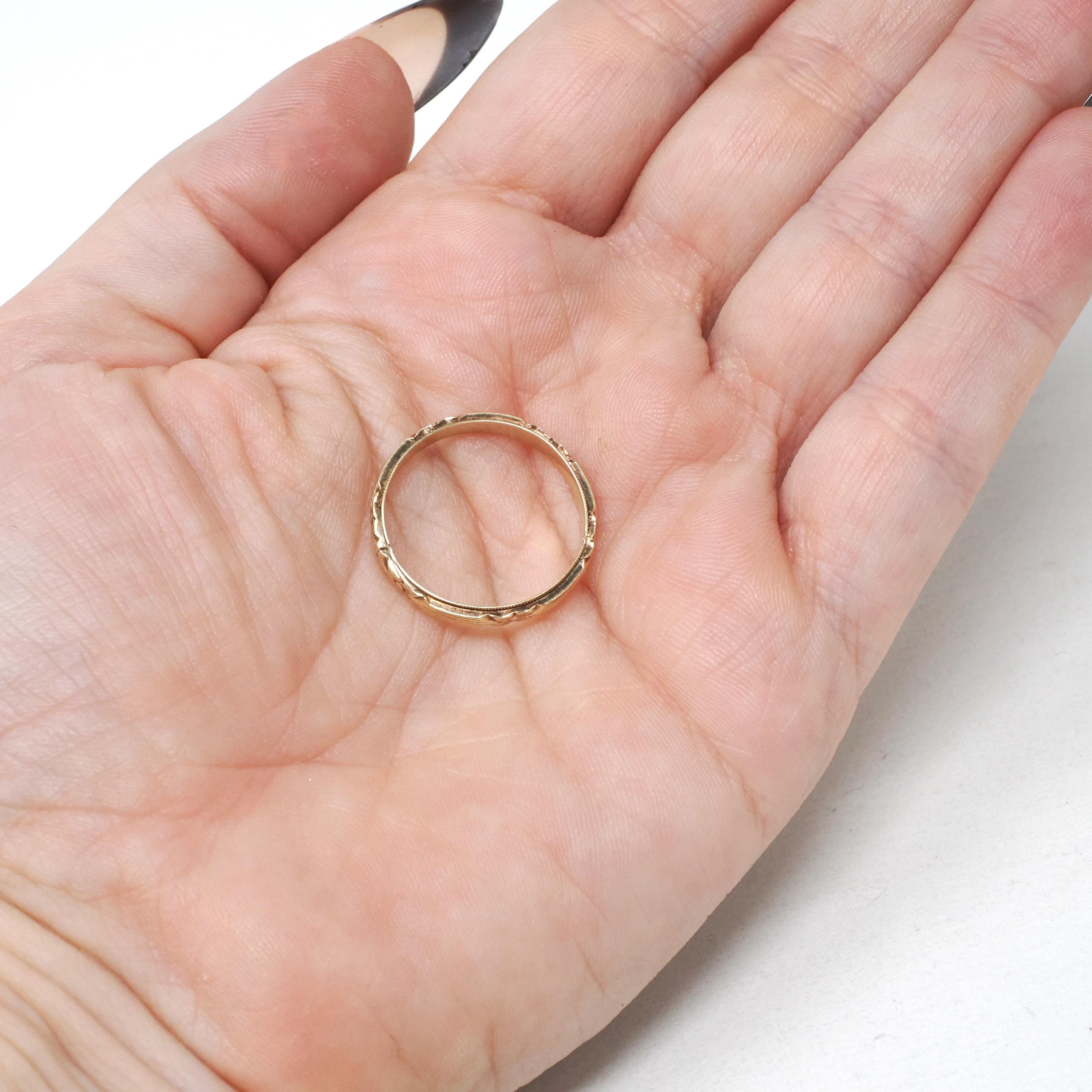Eternity Flower Band - Art Deco 14k Yellow Gold Floral Stacking Wedding Ring - Circa 1930s Size 8 Unisex 2.8 MM Milgrain Bridal Fine Jewelry