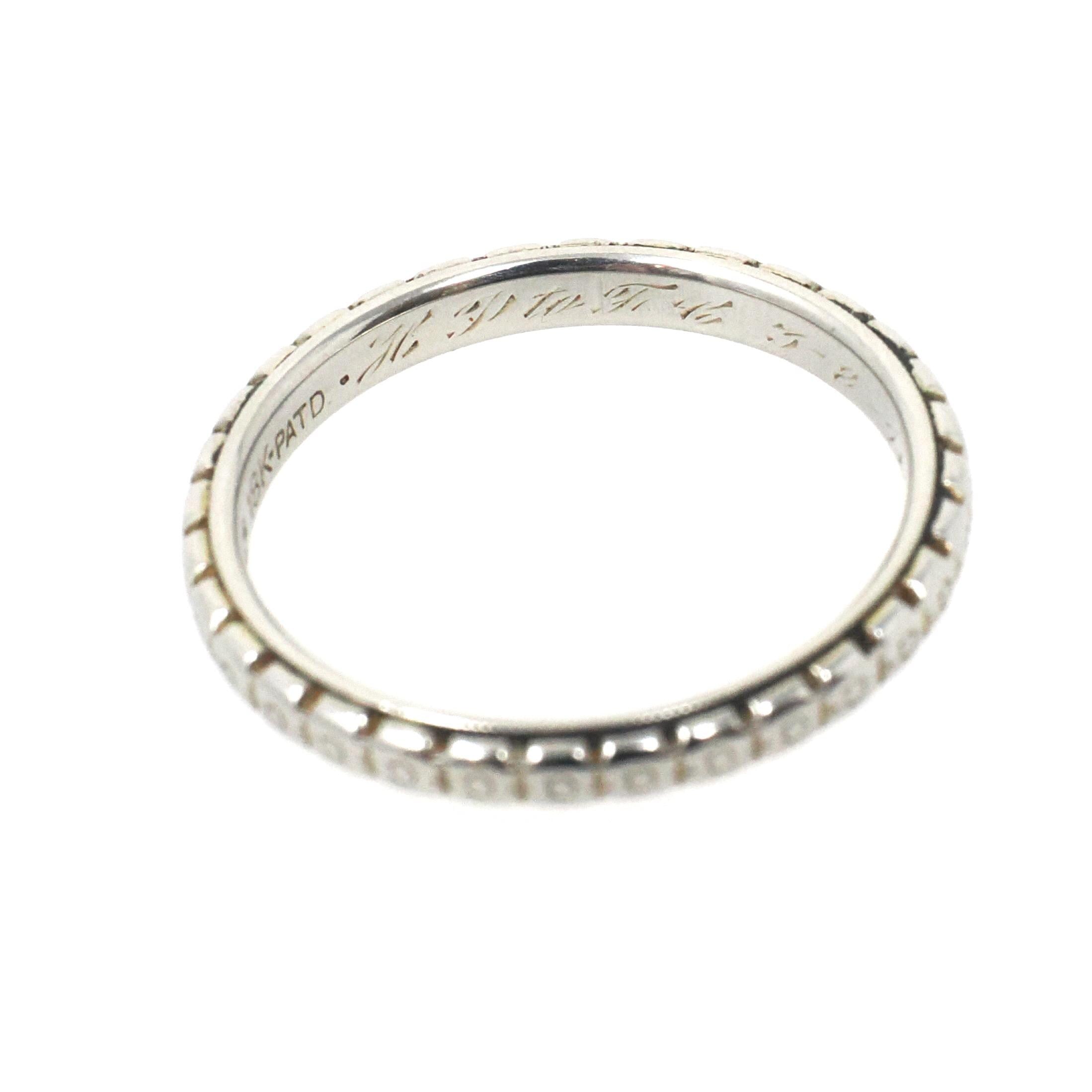 Edwardian Wedding Band - Antique 18k White Gold Orange Blossom 2.4MM Eternity Ring - Circa 1916 Size 6 Engraved Bridal Fine Stacking Jewelry