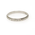 Art Deco Wedding Band - Antique 14k White Gold Orange Blossom 2.7 MM Eternity Ring - Circa 1930s Era Size 8 1/4 Engraved Bridal Fine Jewelry