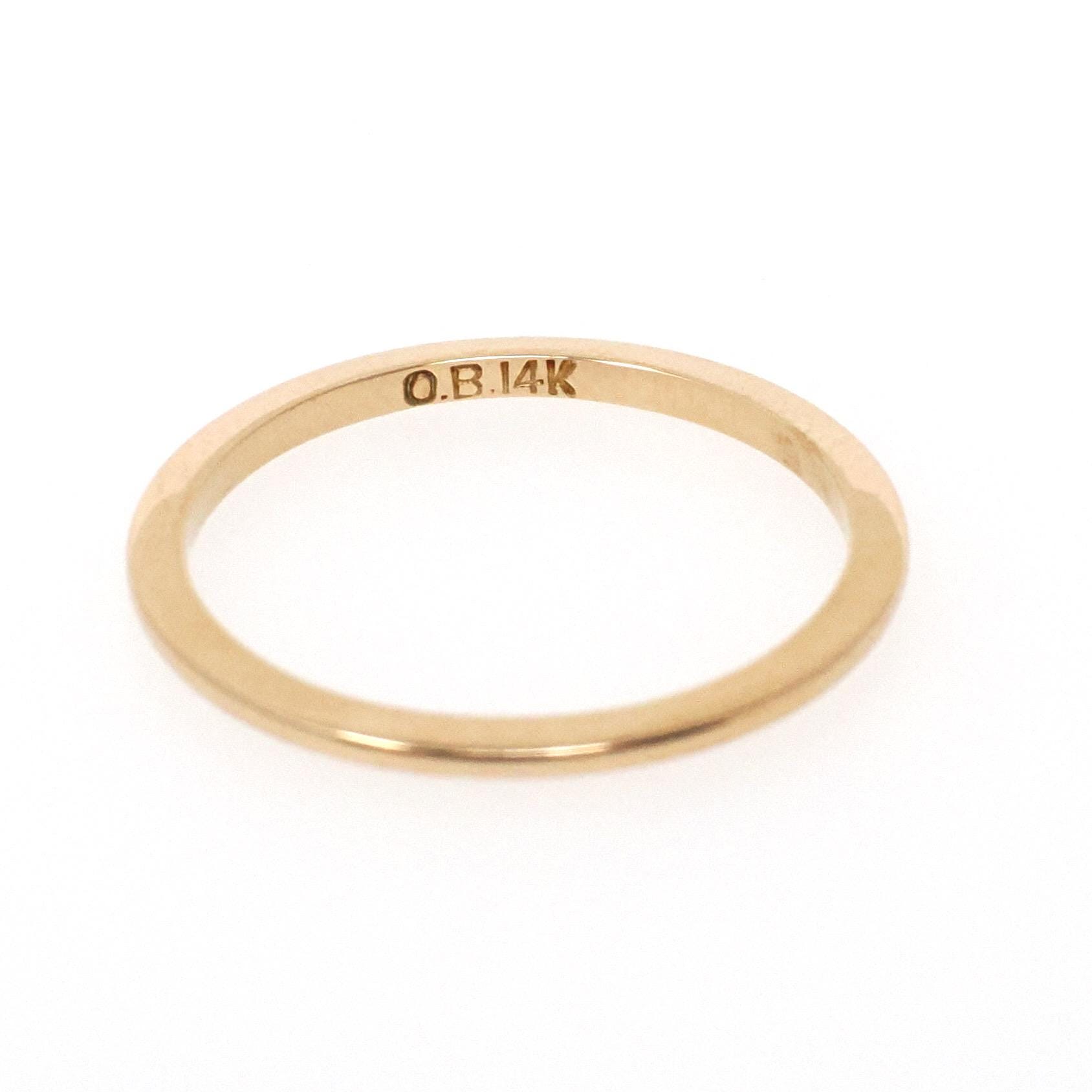 Vintage Wedding Ring - Edwardian 14k Yellow Gold 1.2 MM Dainty Flat Band - Circa 1910s Size 5 1/4 OB Ostby & Barton Fine Stacking Jewelry