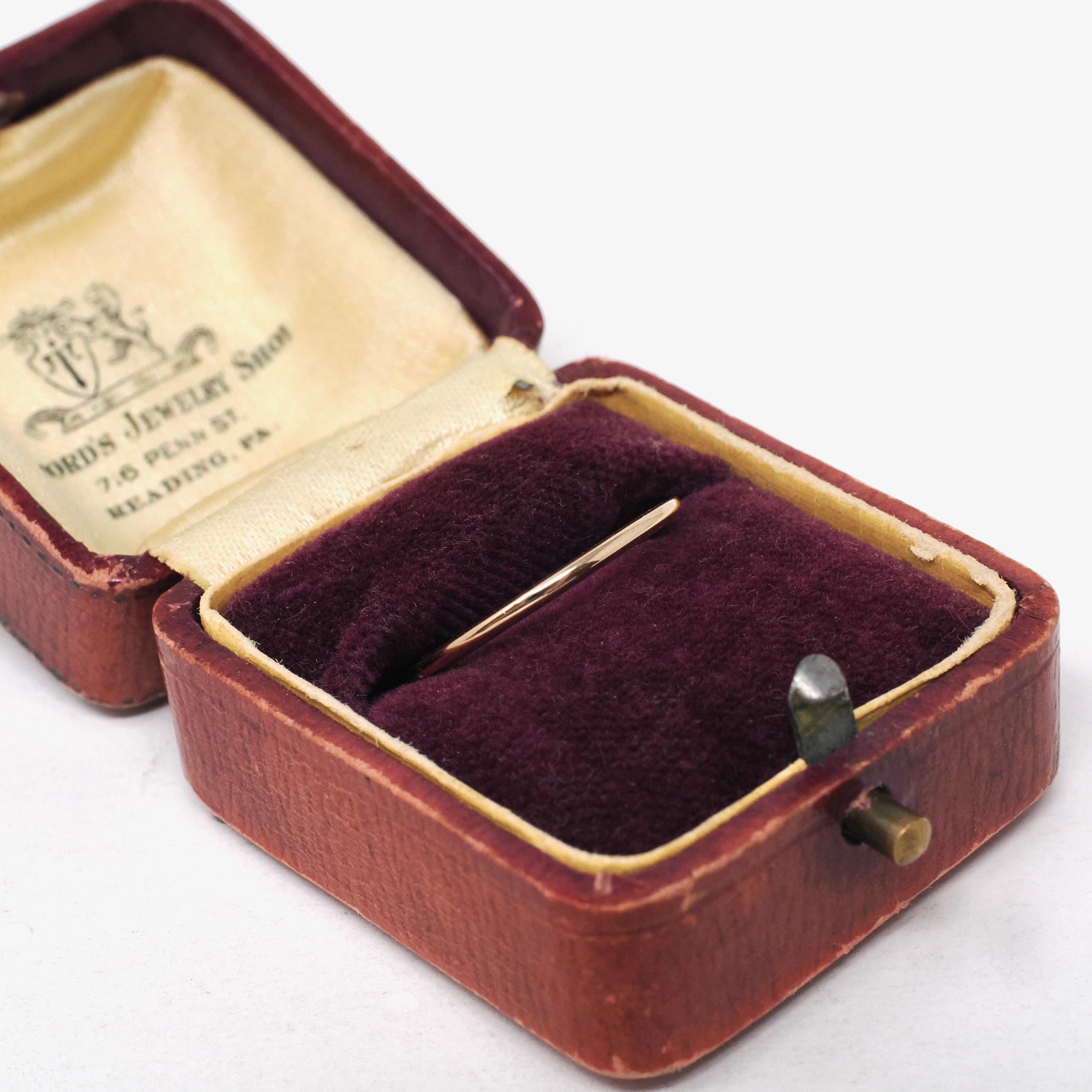Vintage Wedding Ring - Edwardian 14k Yellow Gold 1.2 MM Dainty Flat Band - Circa 1910s Size 5 1/4 OB Ostby & Barton Fine Stacking Jewelry