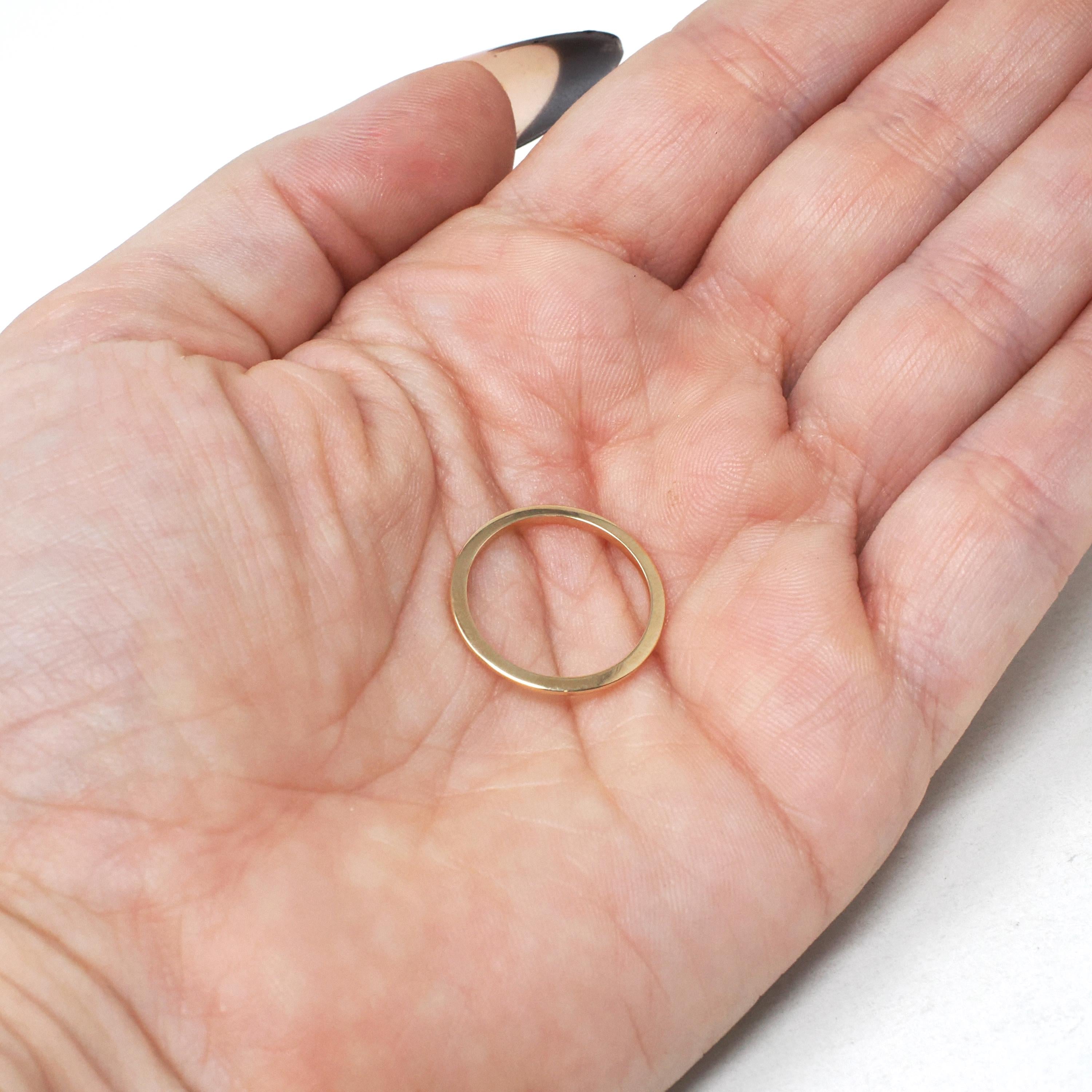 Vintage Wedding Ring - Edwardian 14k Yellow Gold 1.2 MM Dainty Flat Band - Circa 1910s Size 5 1/4 OB Ostby & Barton Fine Stacking Jewelry