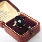 Vintage Onyx Ring - Mid Century 10k Yellow Gold Black Chalcedony & .01 CT Natural Diamond - Circa 1940s Era Size 5.5 Statement Fine Jewelry