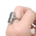 Vintage Onyx Ring - Art Deco 18k White Gold Black Chalcedony Gem - Circa 1930s Era Size 6 Natural .03 CT Diamond Filigree Fine Jewelry