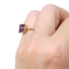 Amethyst & Diamond Ring - Modern Era 10k Yellow Gold Emerald Cut Purple Gem - Estate Circa 2000s Size 5 1/2 February Birthstone Fine Jewelry