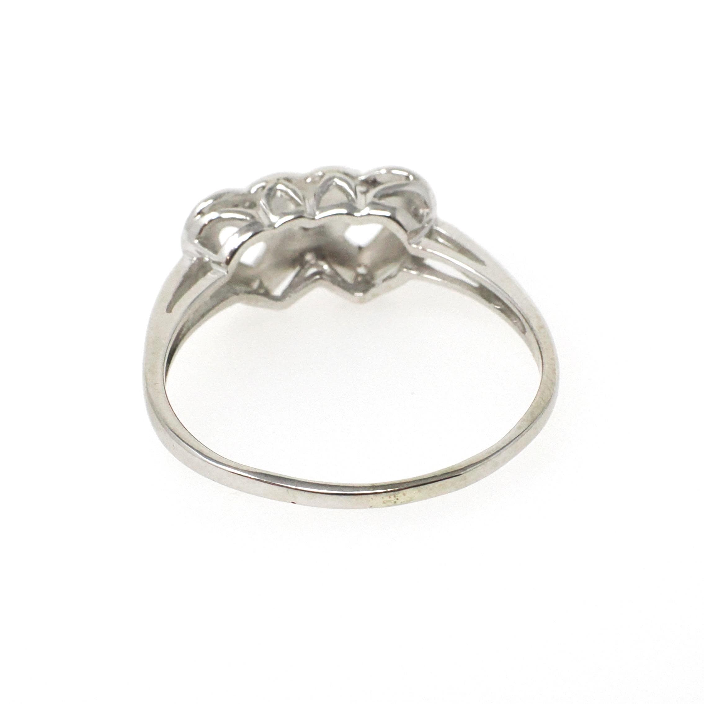 Double Heart Ring - Mid Century 14k White Gold Sweetheart Promise Love - Vintage Circa 1950s Era Size 9 1/4 Natural Diamonds Fine Jewelry