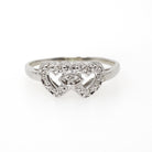 Double Heart Ring - Mid Century 14k White Gold Sweetheart Promise Love - Vintage Circa 1950s Era Size 9 1/4 Natural Diamonds Fine Jewelry