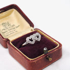 Double Heart Ring - Mid Century 14k White Gold Sweetheart Promise Love - Vintage Circa 1950s Era Size 9 1/4 Natural Diamonds Fine Jewelry