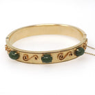 Vintage Jade Bangle - Mid Century 12k Gold Filled Nephrite Green Gem Hinged Bracelet - Circa Early 1960s Era Wide Stacking Fashion Jewelry