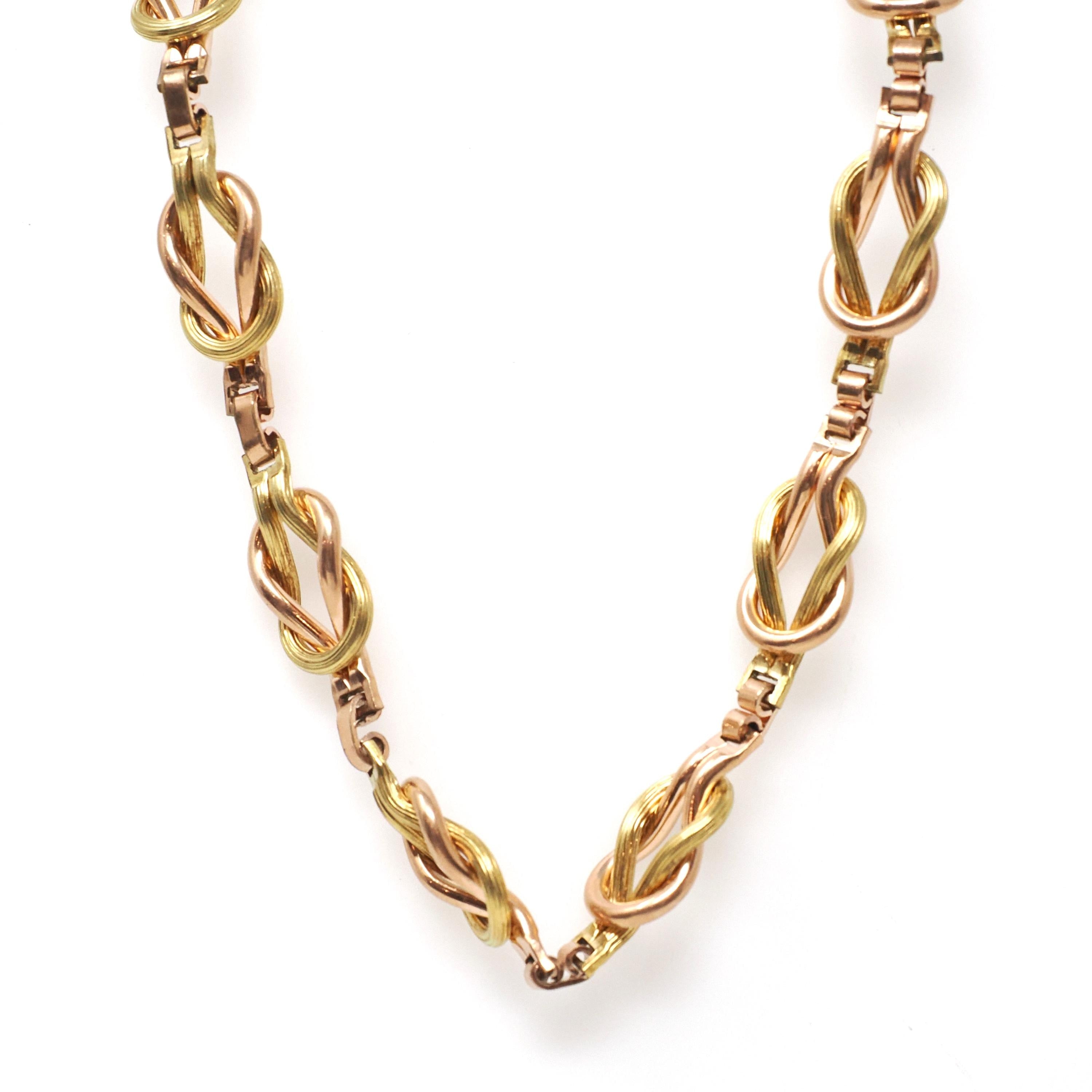 Vintage Two Tone Necklace - Retro 12k Gold Filled Interlocking Oval Links Chain - Circa 1940s Spring Ring Clasp Fashion Accessory Jewelry