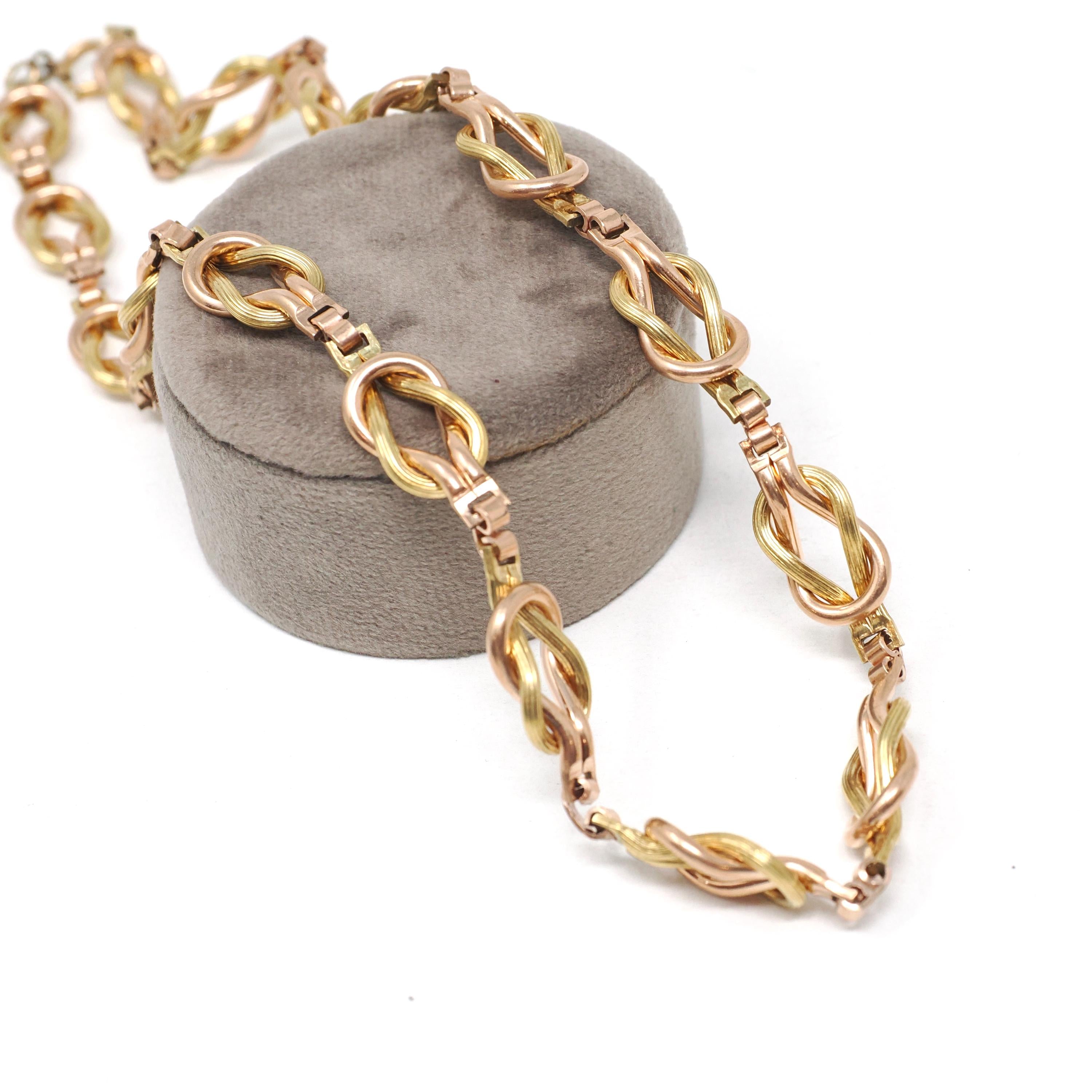 Vintage Two Tone Necklace - Retro 12k Gold Filled Interlocking Oval Links Chain - Circa 1940s Spring Ring Clasp Fashion Accessory Jewelry