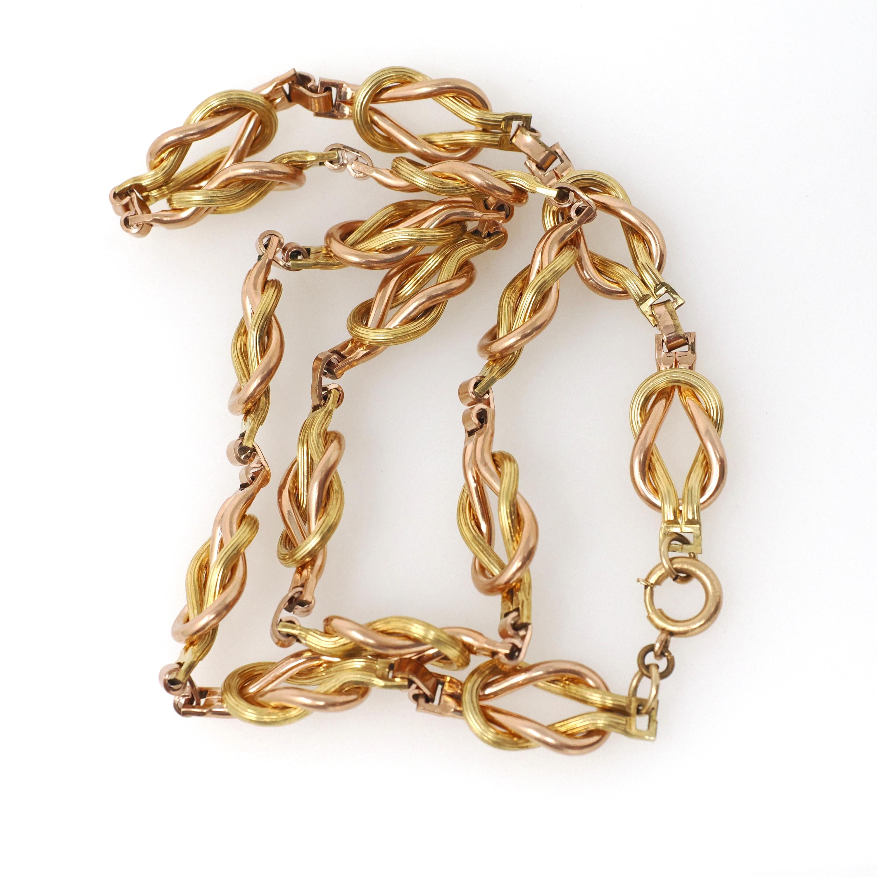 Vintage Two Tone Necklace - Retro 12k Gold Filled Interlocking Oval Links Chain - Circa 1940s Spring Ring Clasp Fashion Accessory Jewelry
