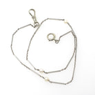 Pearl Watch Chain - Antique 18k White Gold & Platinum Dog Clip Spring Ring Curb Links And Bars - Art Deco Circa 1920s Fine Dainty Jewelry