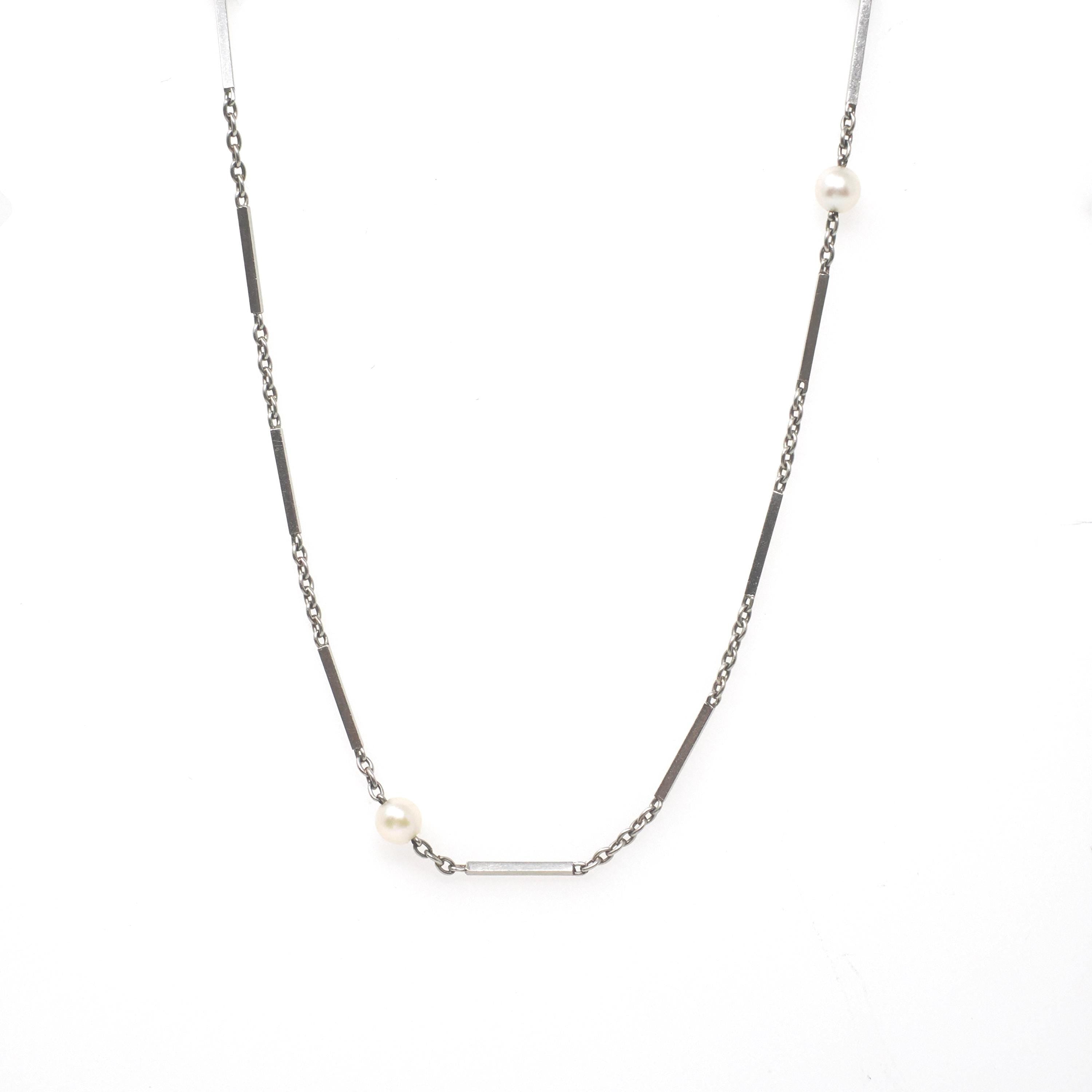 Pearl Watch Chain - Antique 18k White Gold & Platinum Dog Clip Spring Ring Curb Links And Bars - Art Deco Circa 1920s Fine Dainty Jewelry