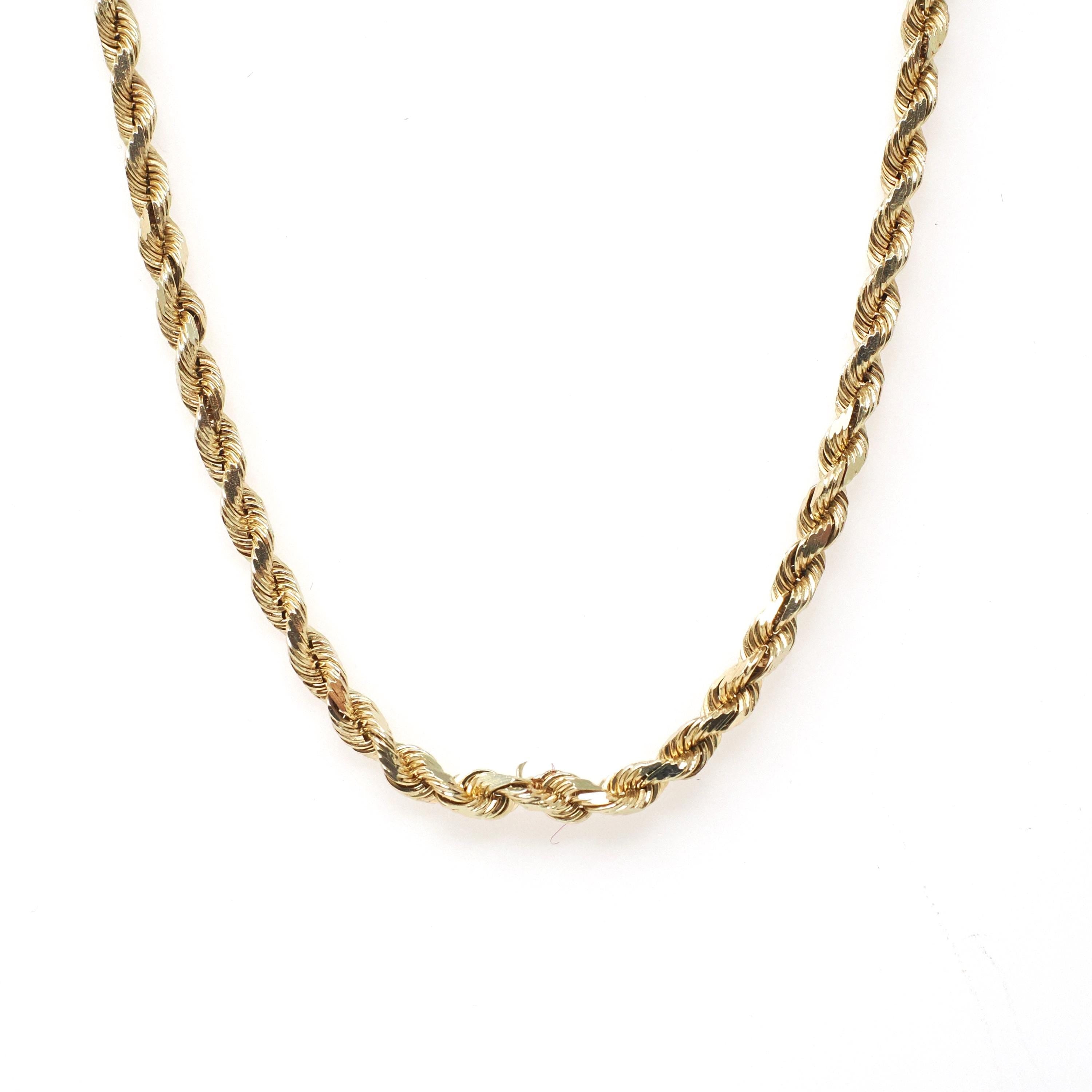 Vintage Rope Chain - Retro Era 14k Yellow Gold 2.6 MM Diamond Cut Machined Necklace - Circa 1980s Era Unisex 24 Inch Layering Fine Jewelry