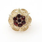 Vintage Garnet Flower Ring - Modernist 14k Yellow Gold Natural Red Gemstone Cluster - Circa 1970s Size 7 1/4 January Birthstone Fine Jewelry