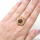 Vintage Garnet Flower Ring - Modernist 14k Yellow Gold Natural Red Gemstone Cluster - Circa 1970s Size 7 1/4 January Birthstone Fine Jewelry